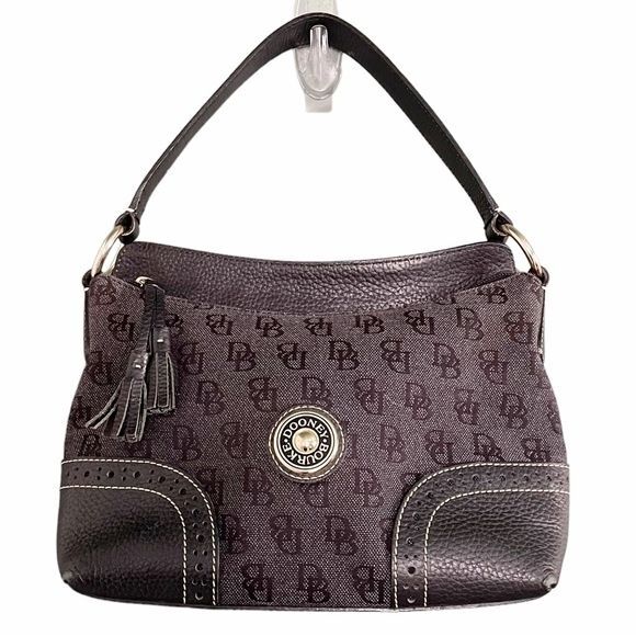 Dooney & Bourke Black Signature Jacquard & Leather Shoulder Bag With Pink Lining - Picture 1 of 12